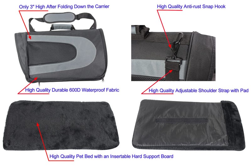 EliteField Deluxe Soft Pet Carrier (3 Year Warranty, Airline Approved), Multiple Sizes and Colors Available (20" L x 11" W x 11" H, Black+Gray) - Image 5